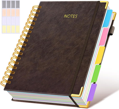 Hardcover Spiral Notebook Journal with Removable Dividers Tabs, 300 Pages Leather 5 Subject Notebook College Ruled, 8"x10" Large B5 Notebooks for Work School Note taking, Lined Journal for Women, Pink
