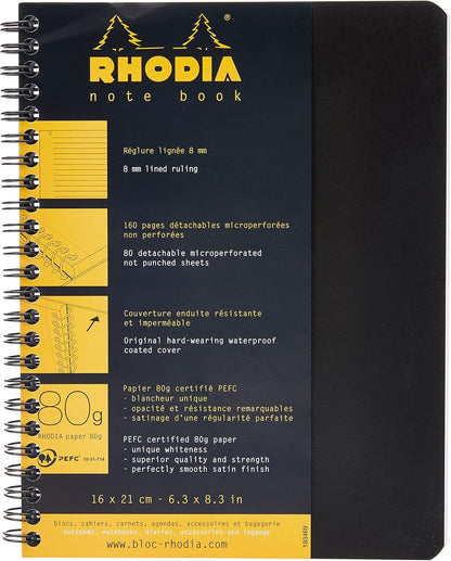 Rhodia 193101C - Spiral Notebook (Full Bound) White Notebook - A4+ - Ruled - 160 Detachable Pages - Clairefontaine Paper 80 g/m - Soft and Resistant Coated Card Cover - Classic