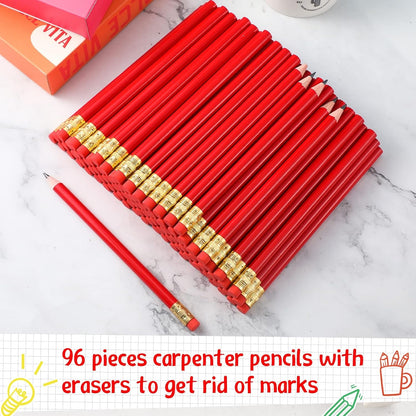Fainne 96 Pcs Jumbo Pencil with Black Core Cedar Wooden Pencil with Eraser for Carpenters Students Teachers School Construction Woodworkers Beginners Office Workers(Red,Classic)
