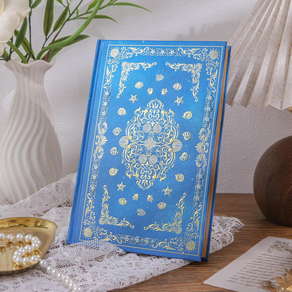 Hardcover Lined Journal - 224 Pages 100GSM Thick Paper A5 Notebook with Gilded Edges, Elegant Blue Damask Floral Pattern, Classic Aesthetic Diary for Women
