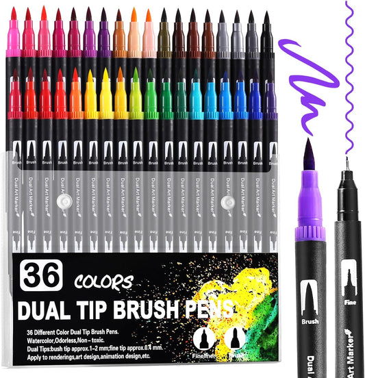 TOSHARE Art Markers Pens Dual Tip Coloring Markers Set with Brush & Fine Nib for Adult Coloring Book Brush Pens Professional Calligraphy & Drawing Art Supplies Kit for Adults (72 Colors)