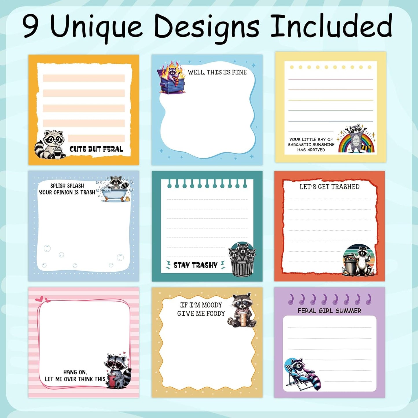 Dumpster Fire Sticky Notes 9 Pack, Funny Dumpster Fire Notepads for Work Stress Relief, Cute Self-Stick Memo Note Pads for Office, Humorous Gifts for Coworkers Students School Office Supplies 3×3 Inch
