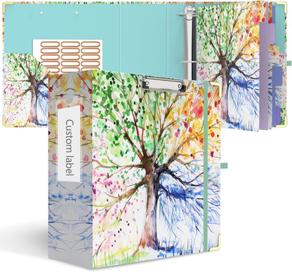 3 Ring Binder 3 Inch Ring, Three Ring Binders for Letter Size 11" x 8.5" with 6-Tab Dividers, 2 Pockets, Binder with Clip for School and Office Supplies-Wild Flowers