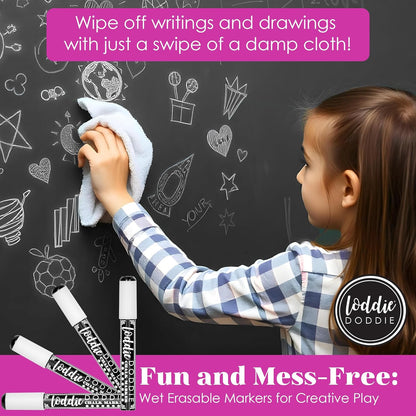 Loddie Doddie Chalk Markers - Pack of 24, 6mm Reversible Tips - Liquid Chalk Pens for Glass Surfaces & Windows - Erasable Pens for Chalkboard Calendar - Non-Toxic Chalkboard Markers