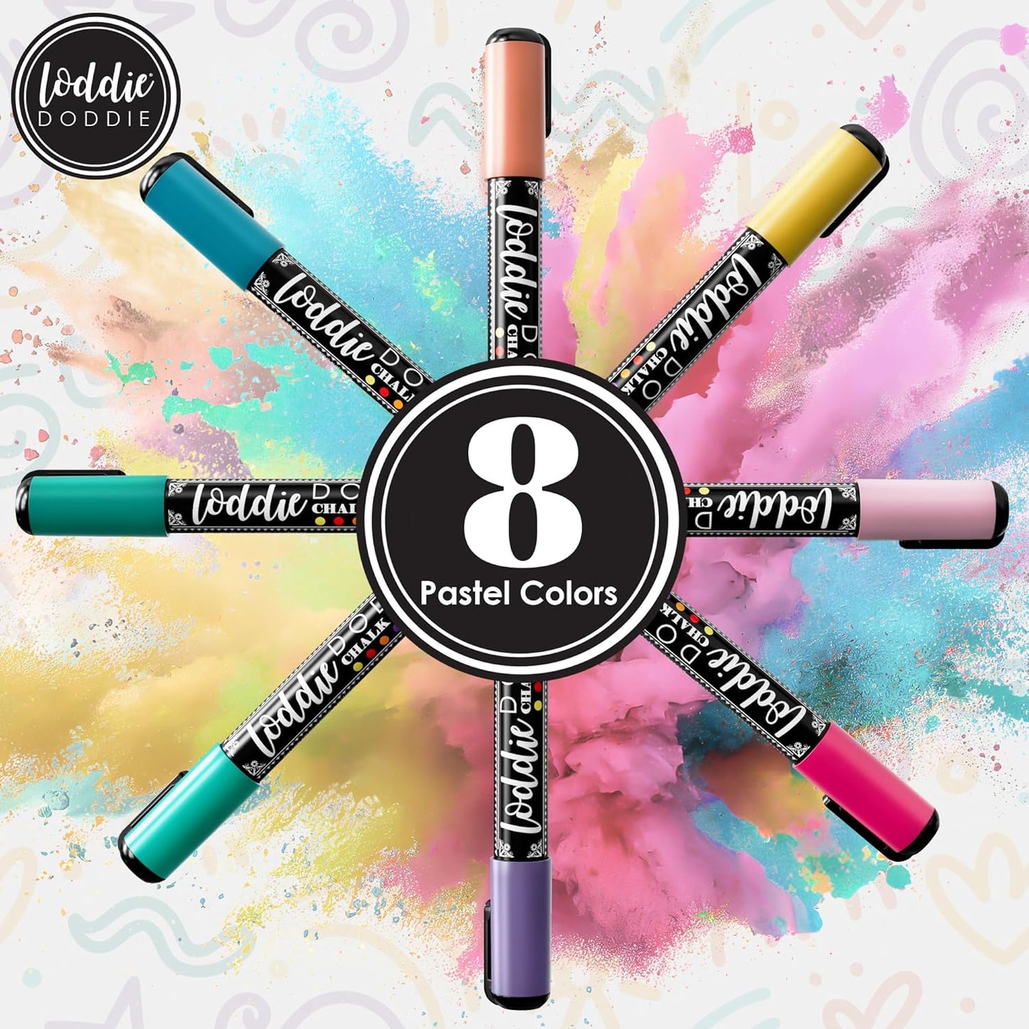 Loddie Doddie Liquid Chalk Markers - 8-Pack, 6mm Dual Tips - Chalk Markers for Blackboard & Chalkboard Paint - Washable Window Pens for Glass - Erasable Pens