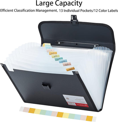 Leagl Size 13-Pockets Expanding File Folder with Handle, Plastic Accordion Filling File Folder Expandable Monthly Portable Paper Document Organizer for Office School & Home (Green)
