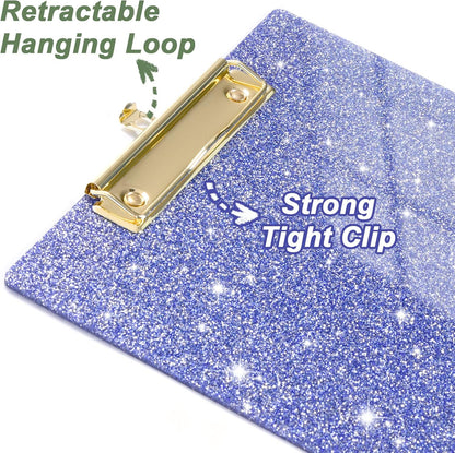 Rimilak Acrylic Glitter Clipboards, Sparkly Board with Low Profile Gold Clip, Designed for Classroom School and Office Use, A4 Letter Size 9 x 12.5 in, Pink