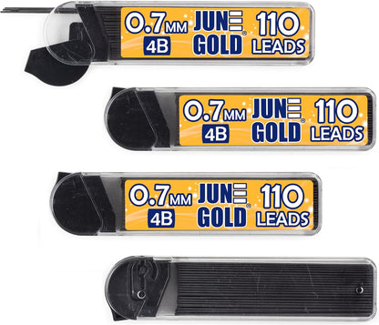 June Gold 640 Pieces, 0.5 mm HB #2 Lead Refills, 160 Pieces Per Dispenser, Fine Thickness, Break Resistant Lead/Graphite (Pack of 4 Dispensers)