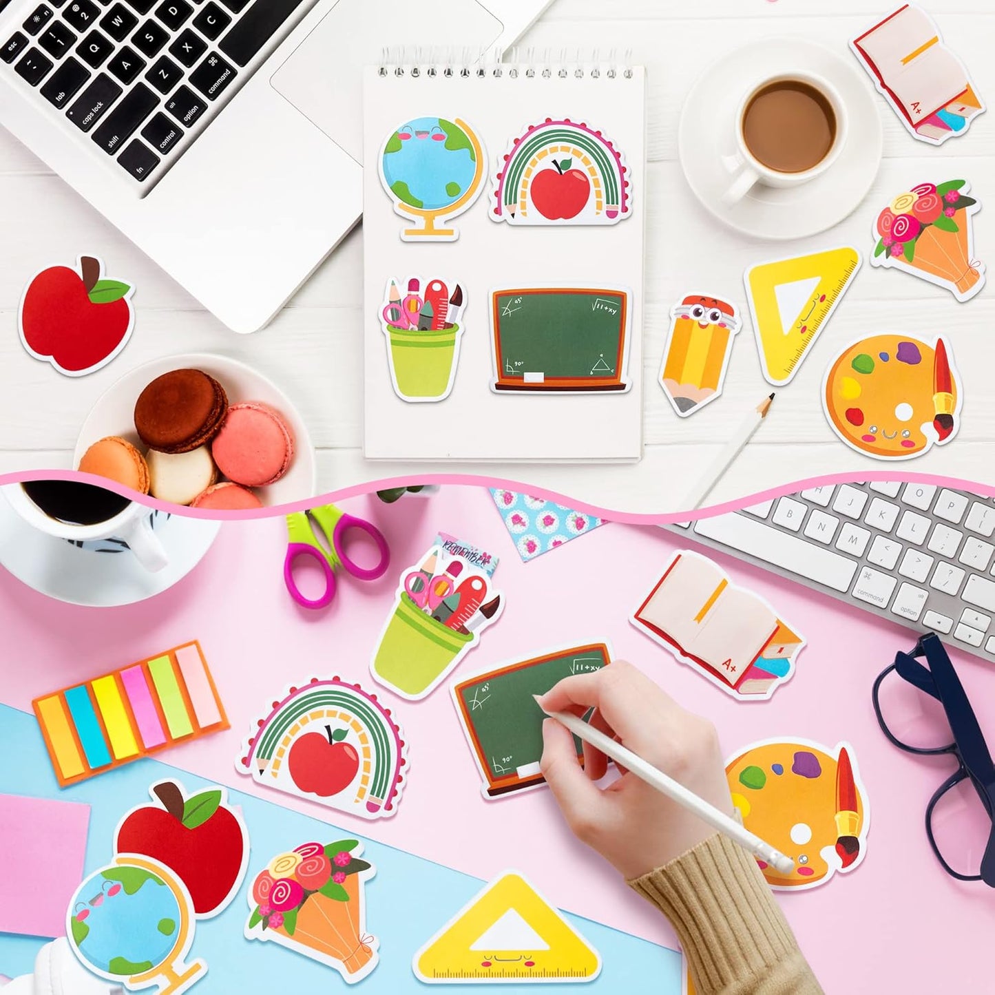 Xqumoi 30 Pack Teacher Sticky Notes - Funny Coffee Cup Self Sticky Notepads Writing Memo Pads for Teacher Appreciation Back to School Office Supplies Coffee Lover Gift Party Favors Goodies Bag Fillers