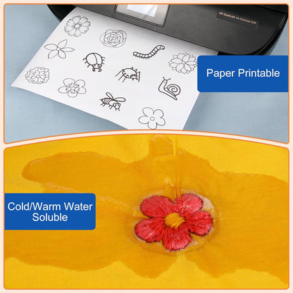 FURWEY 12PCS 8.5"x11" Wash Away Embroidery Stabilizer – Self Adhesive & Printable, Water Soluble Paper for Hand and Machine Use