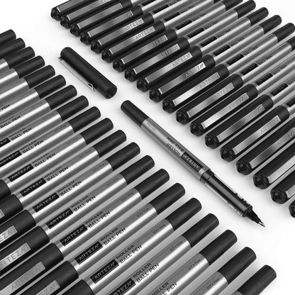 ARTEZA Rollerball Pens, 20 Pack Black Roller Ball Pens, 0.5 mm Needle Point Extra Fine Tip, Quick-Dry Fade-Resistant Liquid Ink for Note-Taking, Bullet Journals, Planners, and Office Use