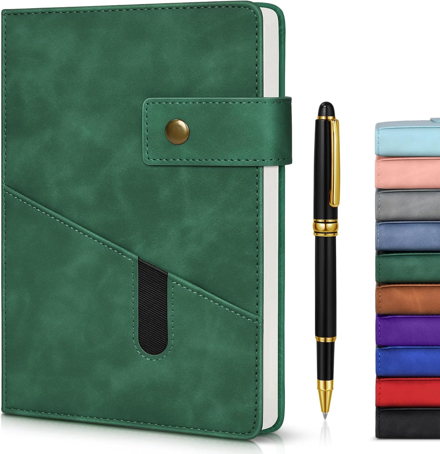 Lined Journal Notebook with Pen, A5 Personalized Hardcover Leather Journal for Men Women, 200 Pages 100 GSM Thick Paper College Ruled Notebooks for Work Travel School Writing Diary 5.9" X 8.4" Black
