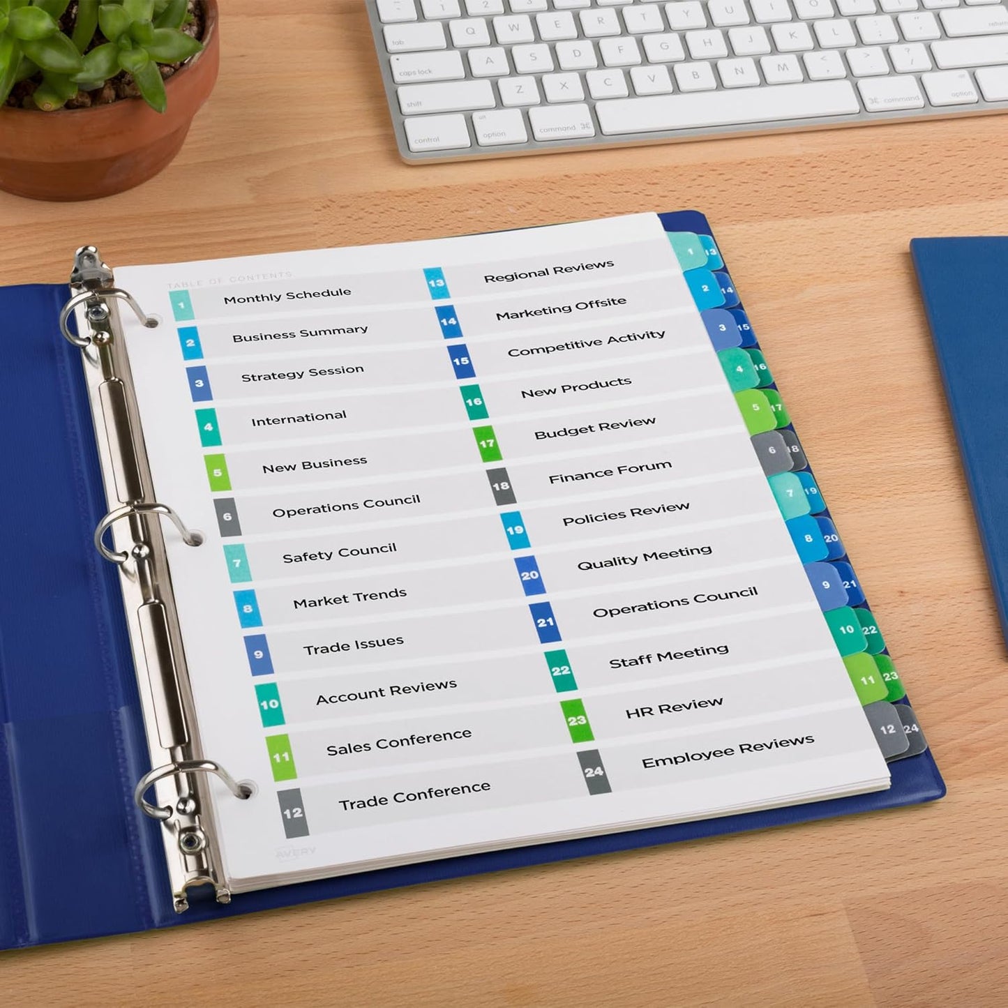 Avery Double Column 24 Tab Dividers for 3 Ring Binders, Customizable Table of Contents, Multicolor Tabs, 1 Set (11321)