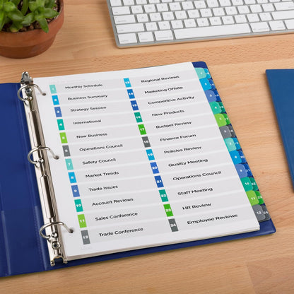 Avery Double Column 24 Tab Dividers for 3 Ring Binders, Customizable Table of Contents, Multicolor Tabs, 1 Set (11321)