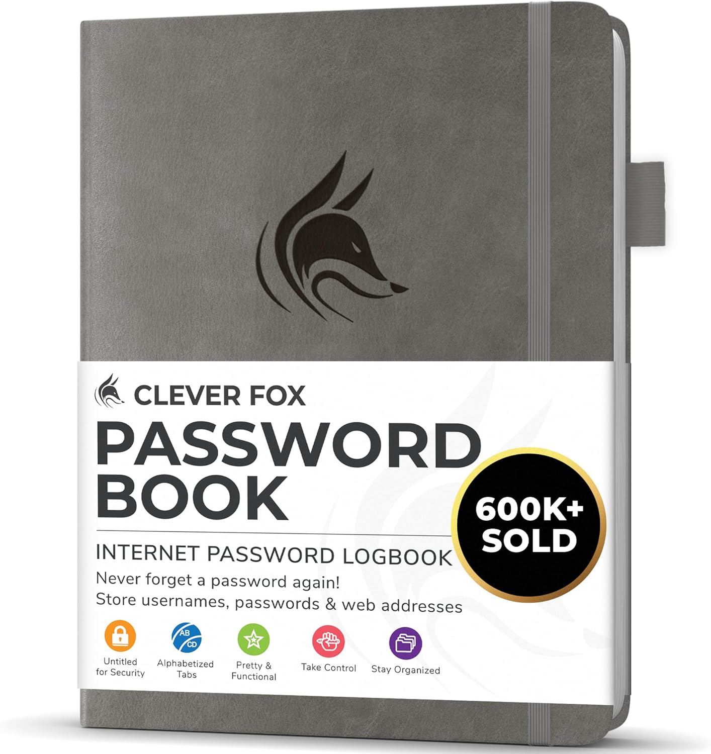 Clever Fox Password Book with alphabetical tabs. Internet Address Organizer Logbook. Small Pocket Password Keeper for Website Logins (Orange)