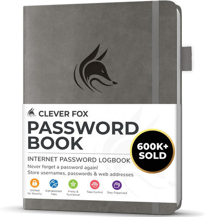 Clever Fox Password Book with alphabetical tabs. Internet Address Organizer Logbook. Small Pocket Password Keeper for Website Logins (Orange)