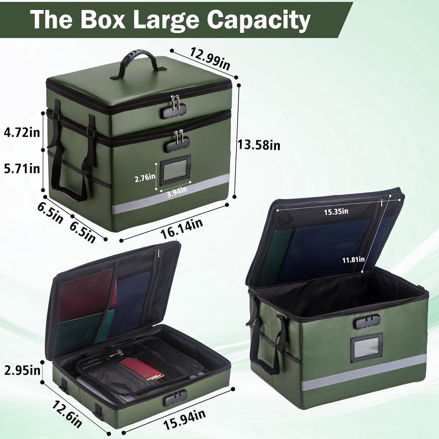 EXLIFBAG File Organizer, Fireproof File Box with Lids, Important Document Organizer Box with Lock, Portable File Folder Organizer with Handle