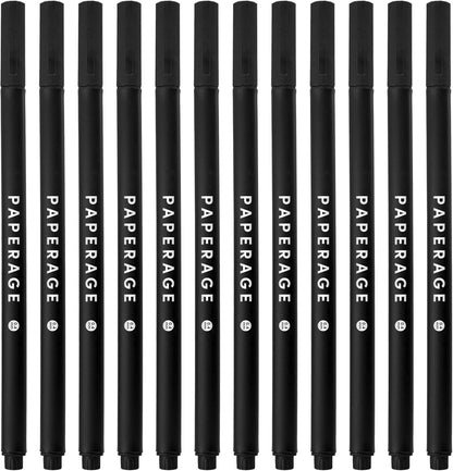 PAPERAGE Felt Tip Fine Point Pens (0.4mm), 12 Pack, Pens For Journaling, Notebooks, Planners, Calendars & Drawing, Great for School, Office, & Home (Black Ink)