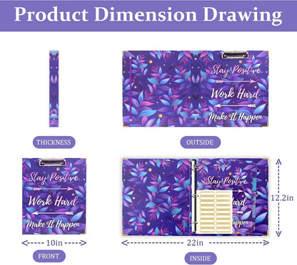 3 Ring Binder with Clipboard, 2 Pockets Purple 3 Ring Binder (11" x 8.6") Folders with Tab Dividers for Women School Office Supplies Portfolio
