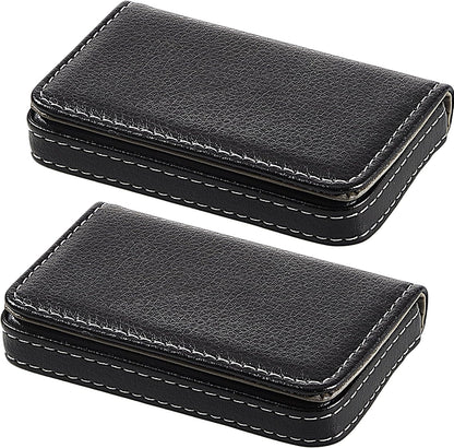 Outus 2 Pcs Business Card Holder, PU Leather Business Card Case Pocket Wallet with Magnetic Shut for Valentines Gift Adult(Black and Coffee)