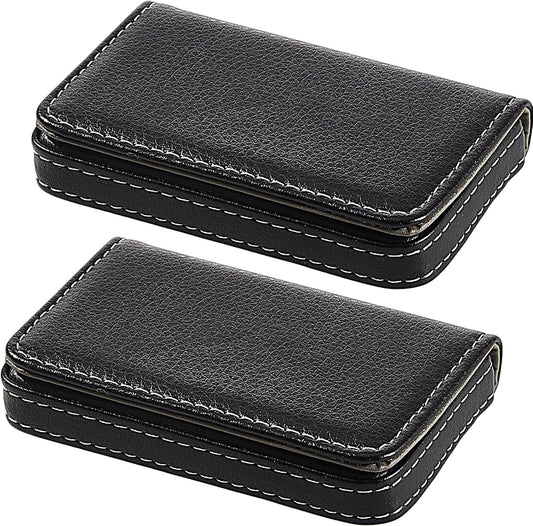 Outus 2 Pcs Business Card Holder, PU Leather Business Card Case Pocket Wallet with Magnetic Shut for Valentines Gift Adult(Black and Coffee)