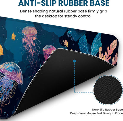 Large Mouse Pad for Desktop, Cute Desk Mat Pad Protector for Work & Gaming, Aesthetic Pretty Anti-Slip Laptop Blotter Cover for Office School Home Supplies, Wildflowers, 31.5" x 11.8"