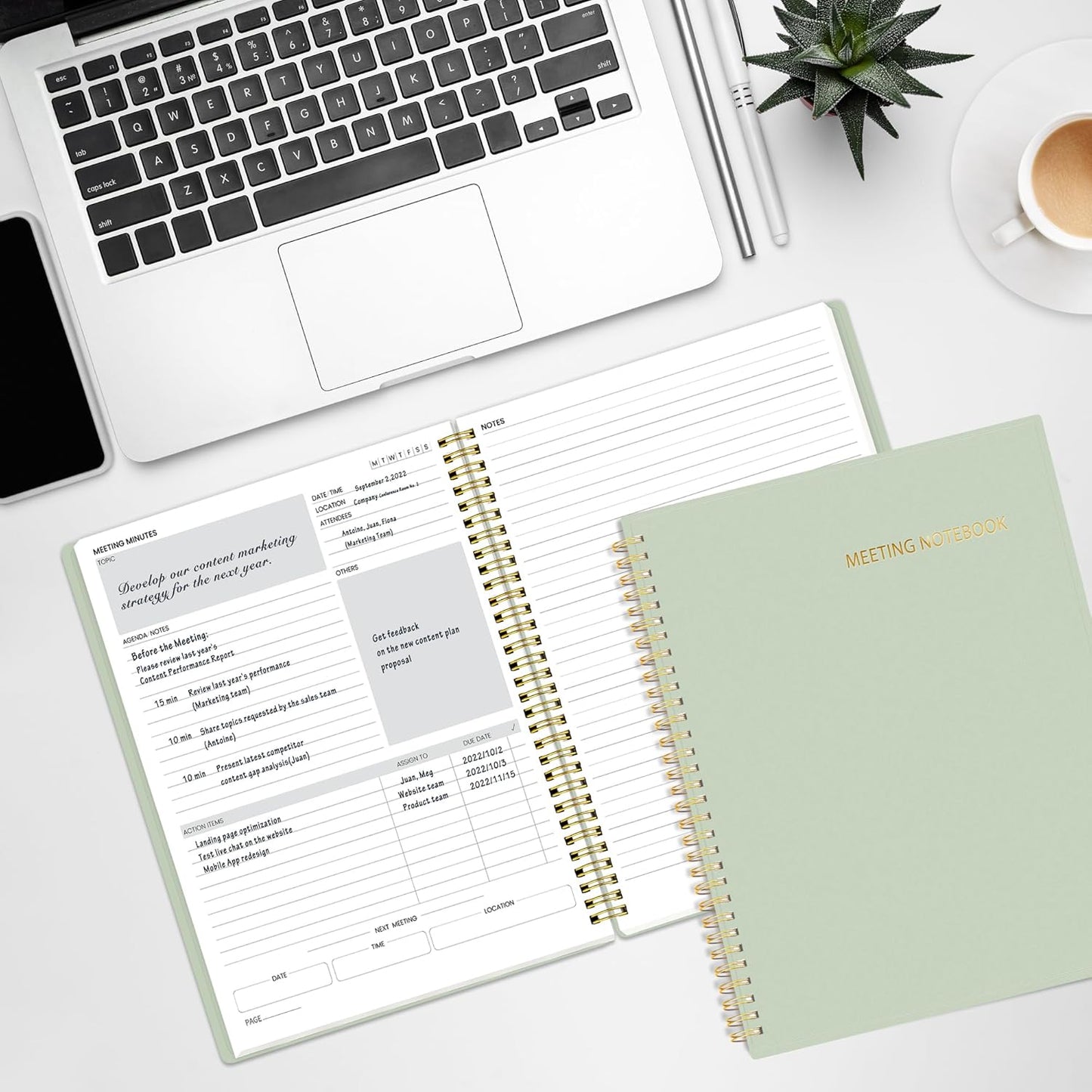 SUNEE Half Meeting Half Note - 7.5"x10" Professional Notebooks for Work - 160 Pages, B5 Size Project Planner, Spiral Meeting Agenda/Minutes Organizer for Women Men, Note Taking, Office & Business