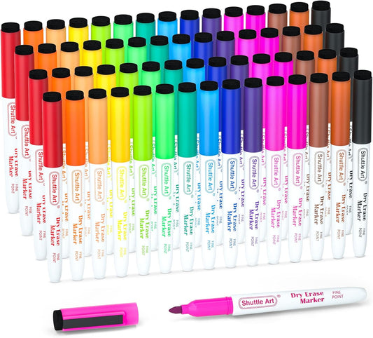Shuttle Art Dry Erase Markers, 32 Pack 16 Colors Magnetic Whiteboard Markers with Erase, Fine Point Dry Erase Markers Perfect For Writing on Whiteboards,Mirrors for School Office Home
