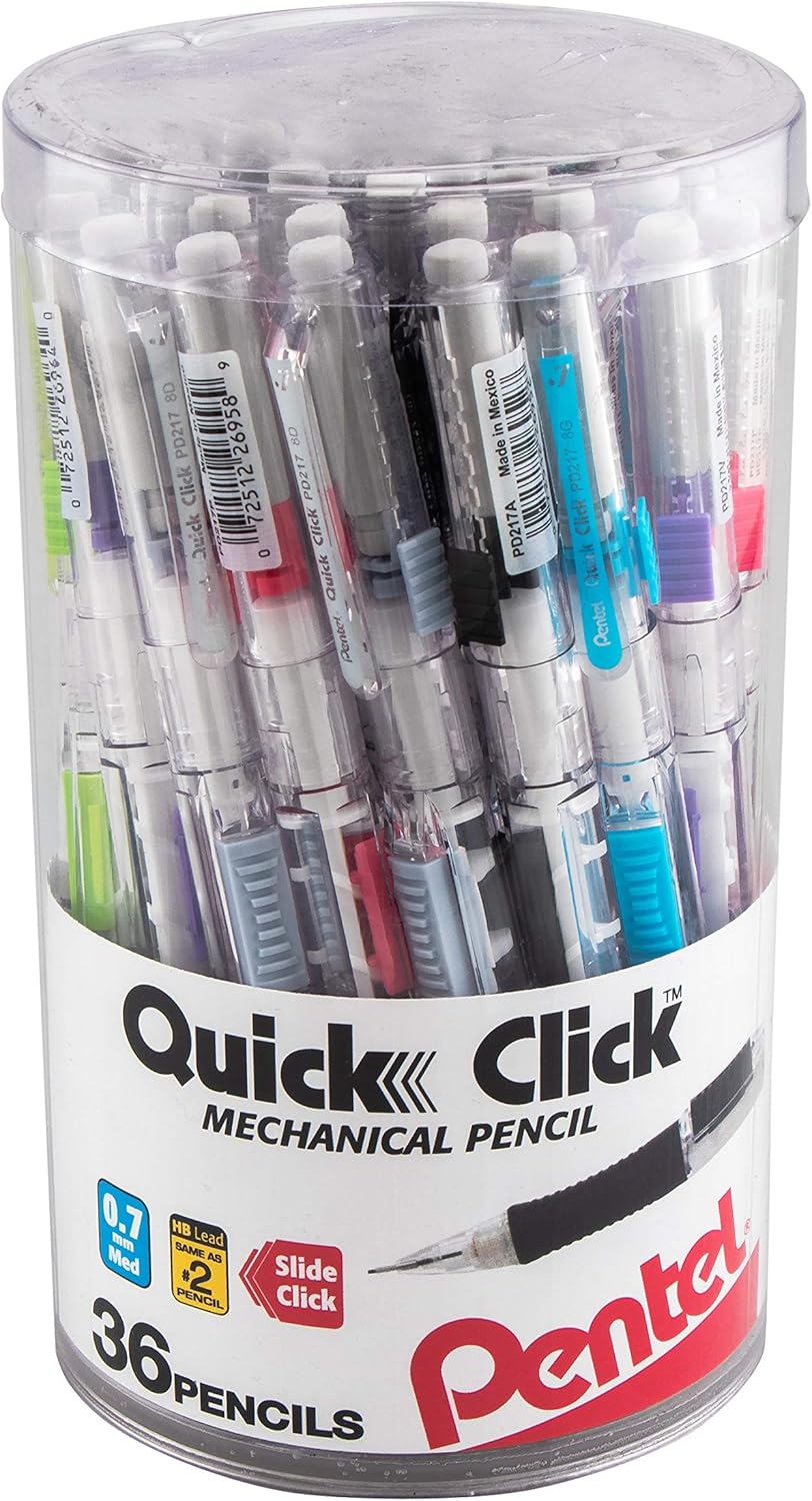 Pentel Quick Click Mechanical Pencil, (0.7mm), Medium, Black Barrel, Box of 12 Pencils (PD217A)