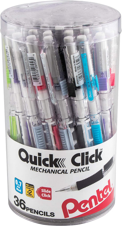 Pentel Quick Click Mechanical Pencil, (0.7mm), Medium, Black Barrel, Box of 12 Pencils (PD217A)