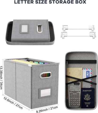 Oterri File Organizer Box with Lid, Hanging Filing File Box with Mesh Pocket, Document Organizer Box for Letter Files, Portable Storage Box with Smooth Sliding Rail for Office&Home (1 PCS, Beige)