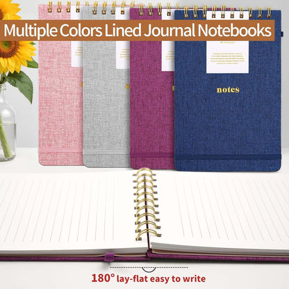 A5 Top Spiral Notebook – Hardcover Journal 160 Pages 100 GSM Thick Paper With Elastic Band & Pen Holder Steno Pads College Ruled Writing Notebooks for Work School Travel Pink