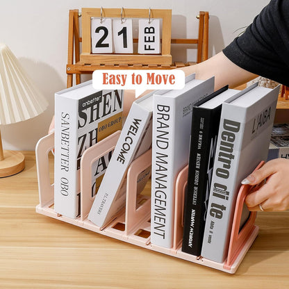 BAYTORY Gradient Desk File Holder, Vertical File Organizer with Adjustable Dividers, Desktop Book Organizer, Binder Shelf for Office Desk (4 Slots, Pink)