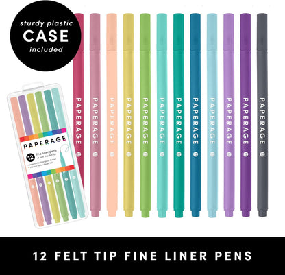PAPERAGE Felt Tip Fine Point Pens (0.4mm), 12 Pack, Pens For Journaling, Notebooks, Planners, Calendars & Drawing, Great for School, Office, & Home (Black Ink)