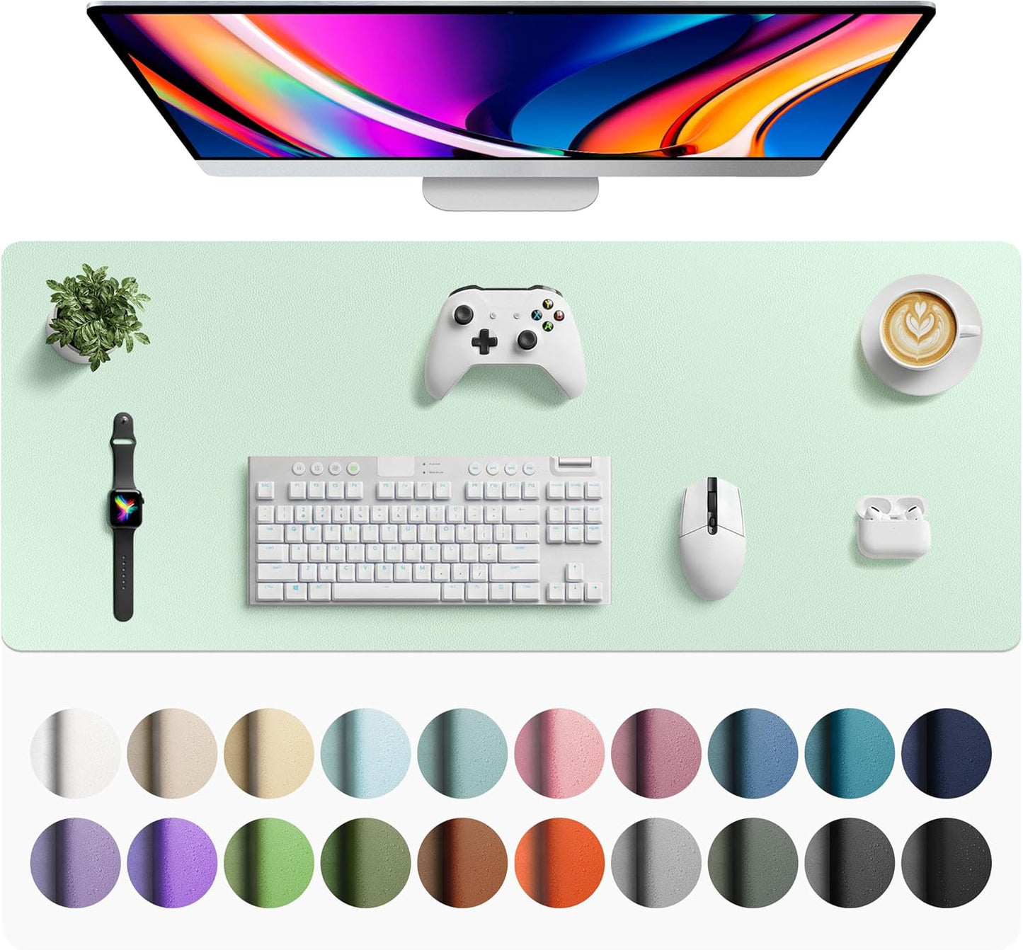 Aothia Leather Desk Pad Protector, Mouse Pad, Office Desk Mat, Non-Slip PU Leather Desk Blotter, Laptop Desk Pad, Waterproof Desk Writing Pad for Office and Home (Black,36" x 17") - Colors A