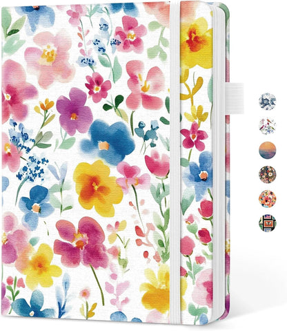 Taja Pretty Lined Journal for Women, Aesthetic Cute Hardcover Leather Journal for Writing, A5 College Ruled Notebook for Work & Note Taking, Perfect for Office School Home, 160 Pages, Meadow Flowers