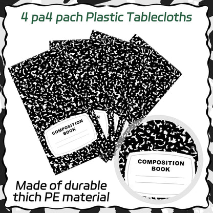Oudain 4 Pcs Preschool Kindergarten Back to School Party Tablecloth First Day to School 54 x 108 Inch Large Disposable Rectangle Notebook Tablecloth Cover for Party Supplies Table Decorations