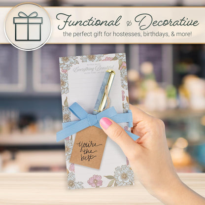 Christian Art Gifts Compact Magnetic Notepad & Medium Ballpoint Pen Set: Trust in the Lord Inspirational Scripture, Shopping Lists, Memos, Reminders, 70 Lined Easy Tear-off Sheets, Purple/Teal Floral