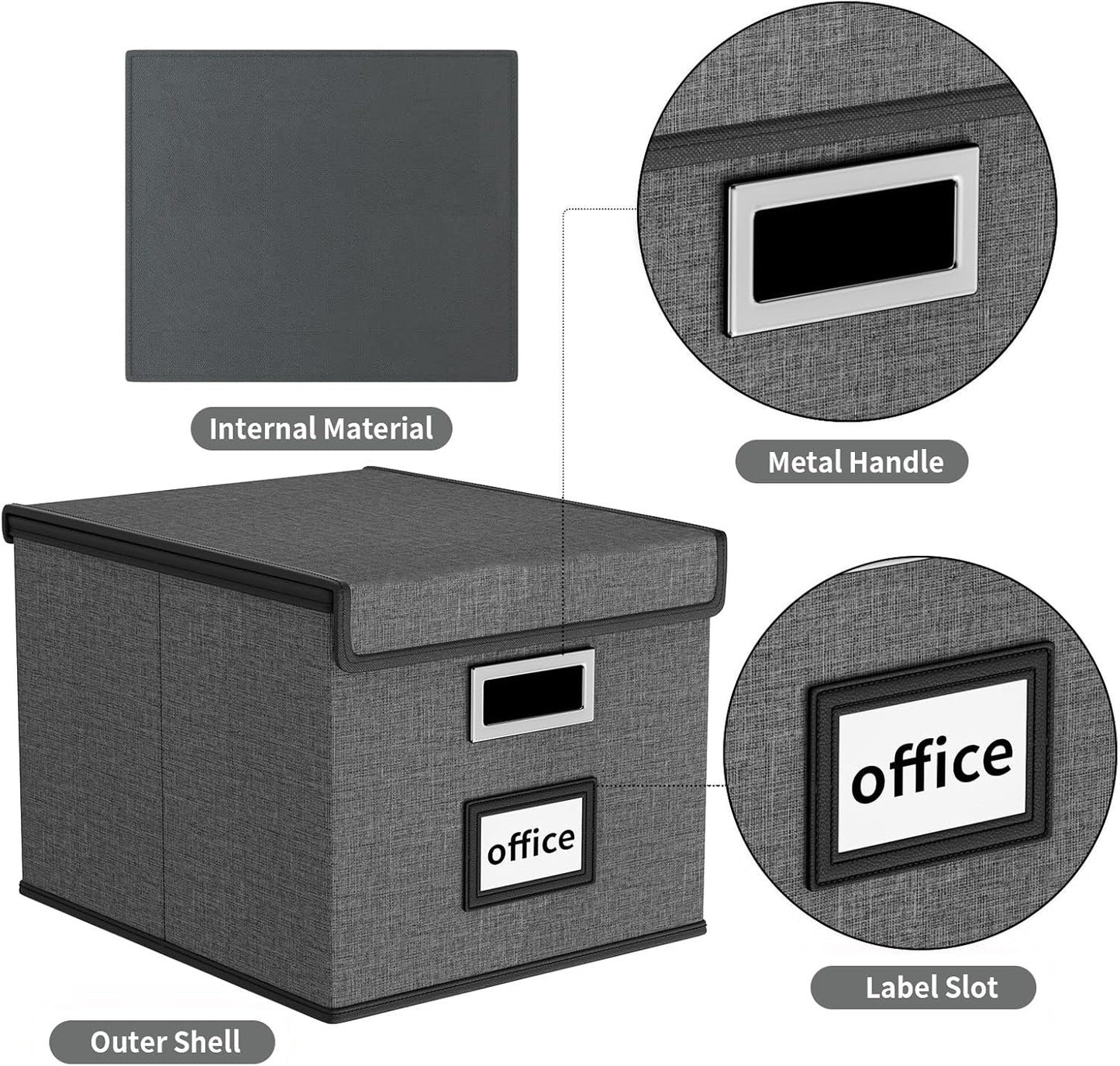 Huolewa Upgraded Portable File Organizer Box with Lid, Collapsible Linen Hanging Filing Storage Boxes with Plastic Slides, Decorative Home/Office Filing System Box for File and Folders Storage (Gray)