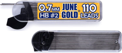 June Gold 72 Mechanical Pencils, 0.7 mm HB #2 Lead, 2 Dispensers/w 220 Graphite Refills & 16 Refill Erasers, Break Resistant Lead, Convenient Side Click & Soft Non-Slip Grip