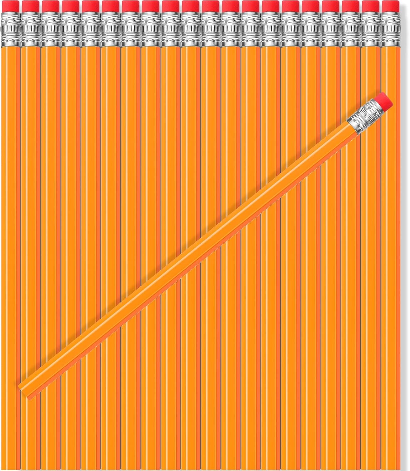 TecUnite 60 Pcs HB Pencils #2 Unsharpened Wood Cased Pencils with Eraser Hexagonal Pencil Cute Graphite No 2 Pen for Adults Gifts Exam School Office Sketching Learning (Wood Color, Silver)