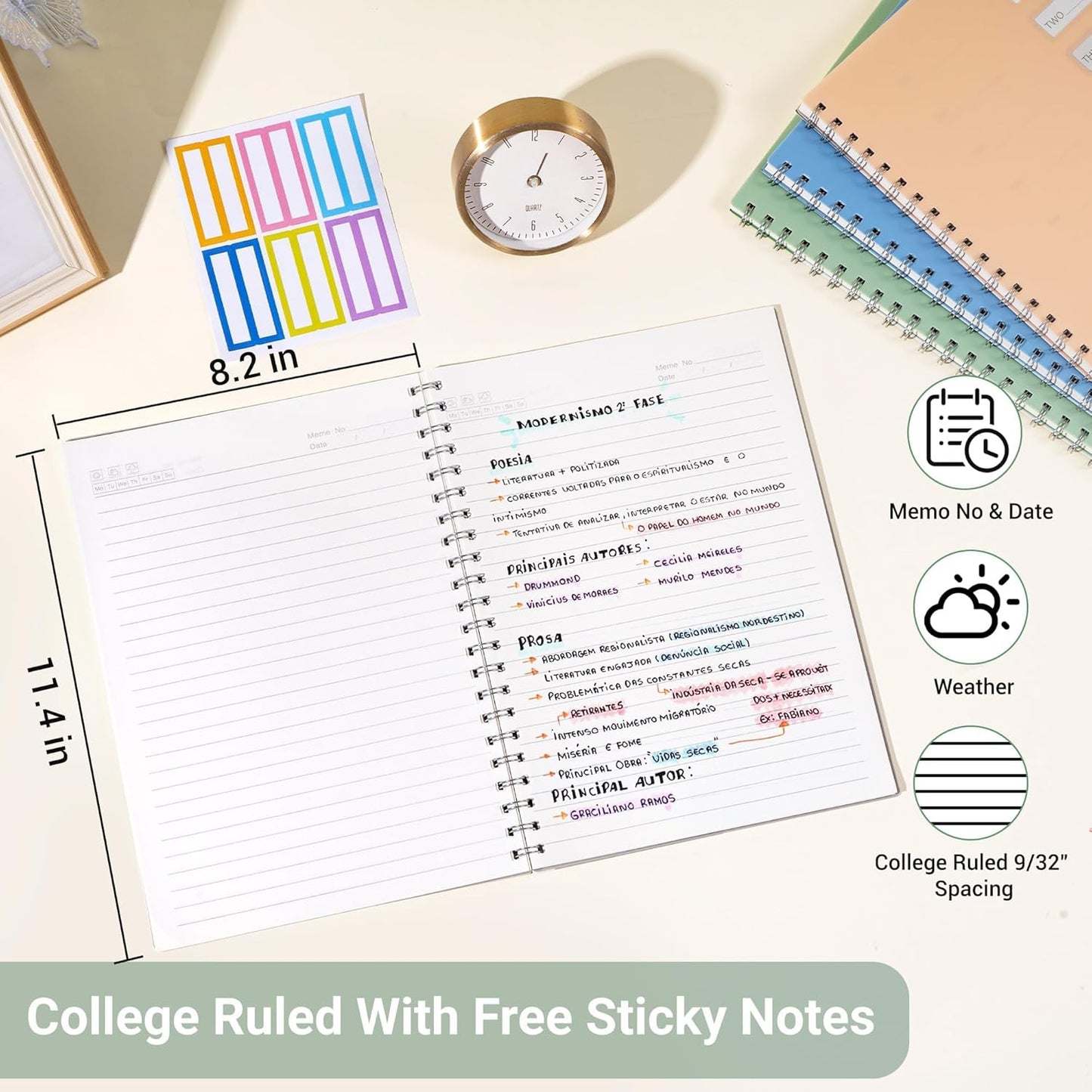 Yoment 4 Pack A5 Spiral Notebooks - 5.7x8.25 Hardcover Spiral Bound Notebook Journal, 160 Pages College Ruled, for Writing, Note Taking, Journaling, Study (Multicolor)