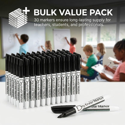 Volcanics Black Dry Erase Markers Low Odor Fine Whiteboard Markers Thin Box of 30