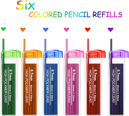 JOVITEC Color Pencil Lead Refills 0.7 mm Mechanical Lead Pencil Refills for Home Offices, 0.7 mm Hb, 6 Color Set(180)