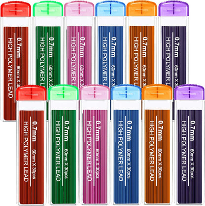 JOVITEC Color Pencil Lead Refills 0.7 mm Mechanical Lead Pencil Refills for Home Offices, 0.7 mm Hb, 6 Color Set(180)