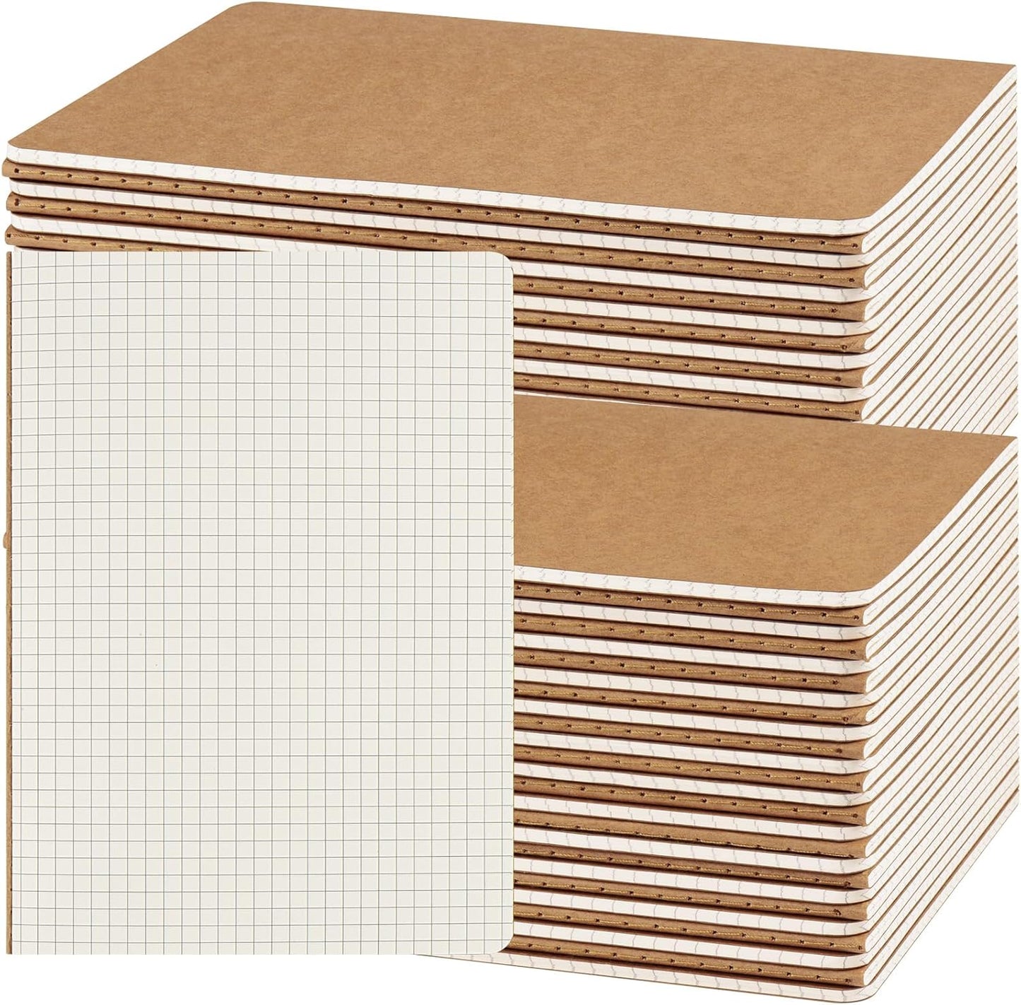 ZCZN 8 Pack A5 Kraft Notebooks Bulk, 8.15x5.5 Inches Graph Paper Journaling Notebooks, Notebooks for Work, Composition Notebooks for School, Journal Notebooks for Office, 60 Pages