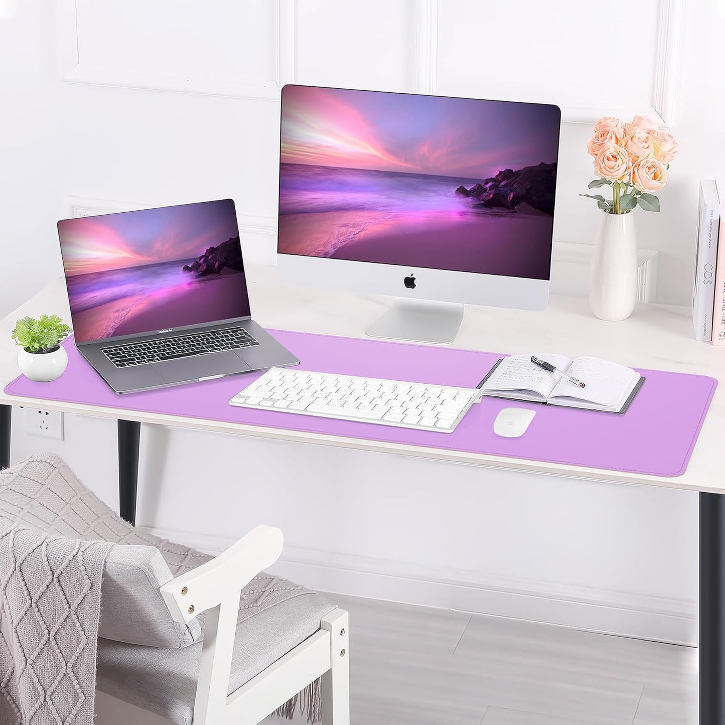 Large Desk Mat 47.2" x 17" Leather Desk Pad Protector with Natural Cork & PU Leather, Non-Slip Office Desk Mat, Large Mouse Pad, Waterproof Desk Blotter pad for Office&Home(Black)