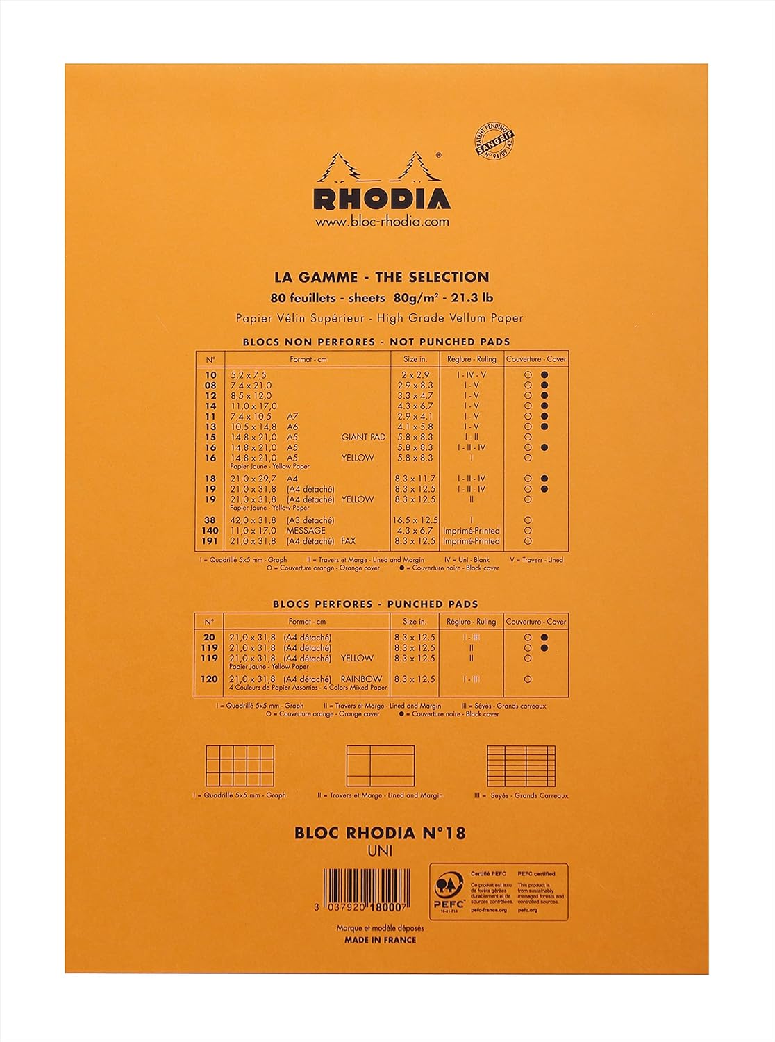 Rhodia Notepad, No18 A4, Lined - White, 8 1/4"" x 11 3/4""" (18601C)