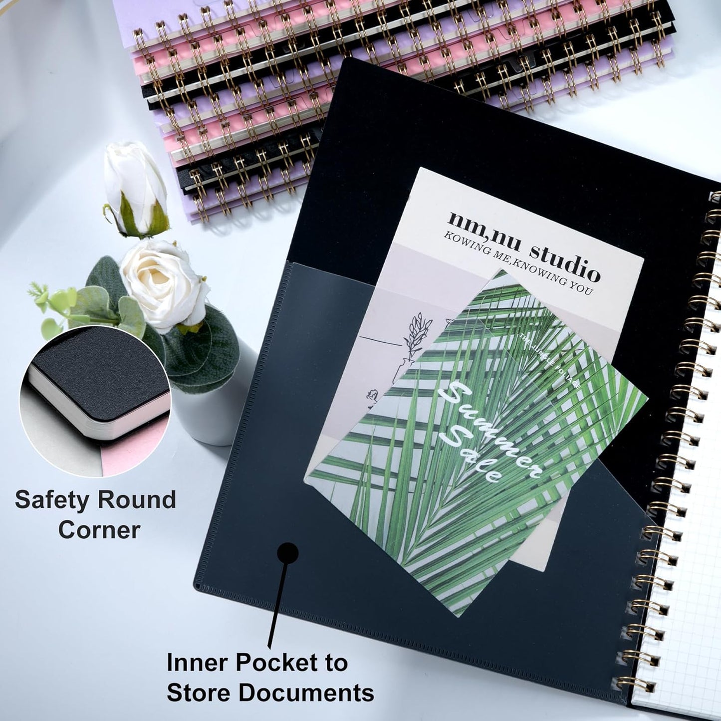 Yoment Graph Paper Spiral Notebook A5 Graphing Notebook 160 Pages Graph Paper Notebook Spiral Bound Waterproof Plastic Hardcover Spiral Journal 5x7 Grid Notebooks for Note Taking,Black