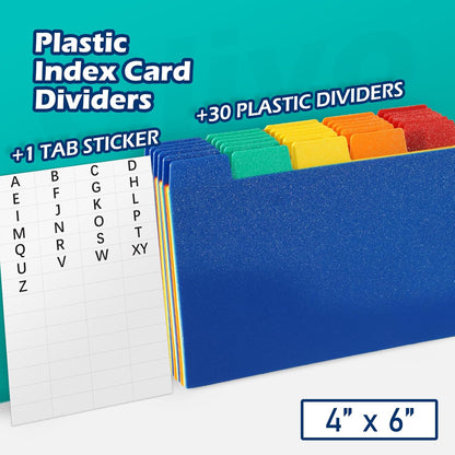 Olivo Index Card Dividers Tabs 3x5 Poly Plastic Card File Guides 3" x 5", Colored, 30 Pack